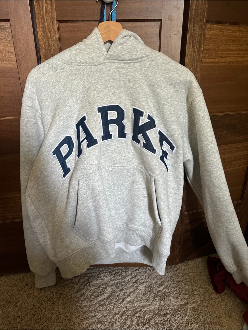 Gray PARKE Pullover Hoodie with Navy Applique